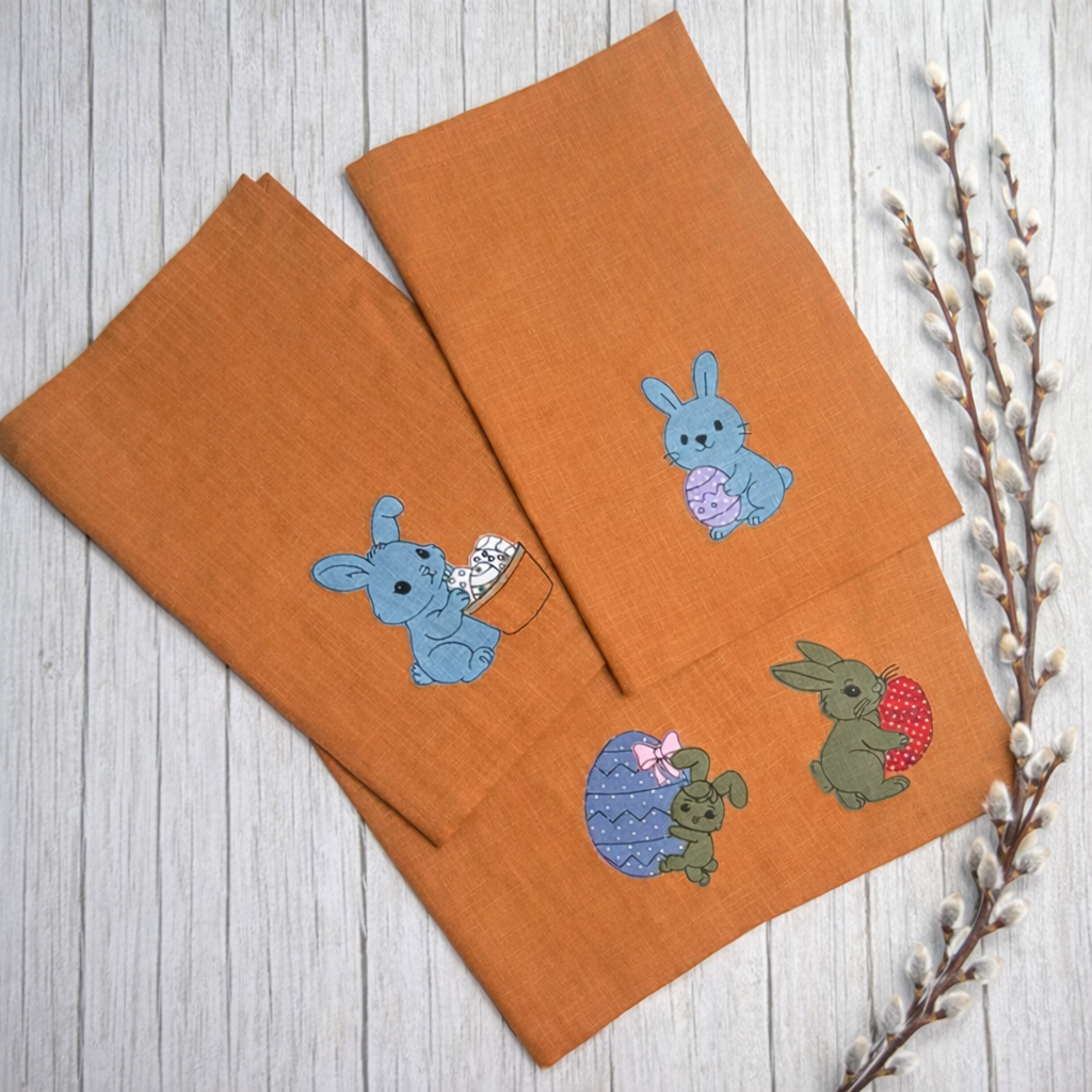 Ostertischset 4er - Handgemacht mit Hasenmotiv